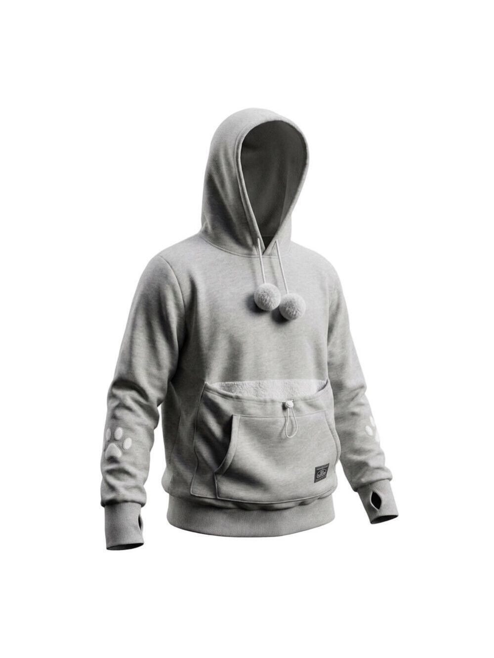 Uni Habitat Kangaroo Pouch Hooded Sweatshirt with Pom Poms carry Small Pet Sz L